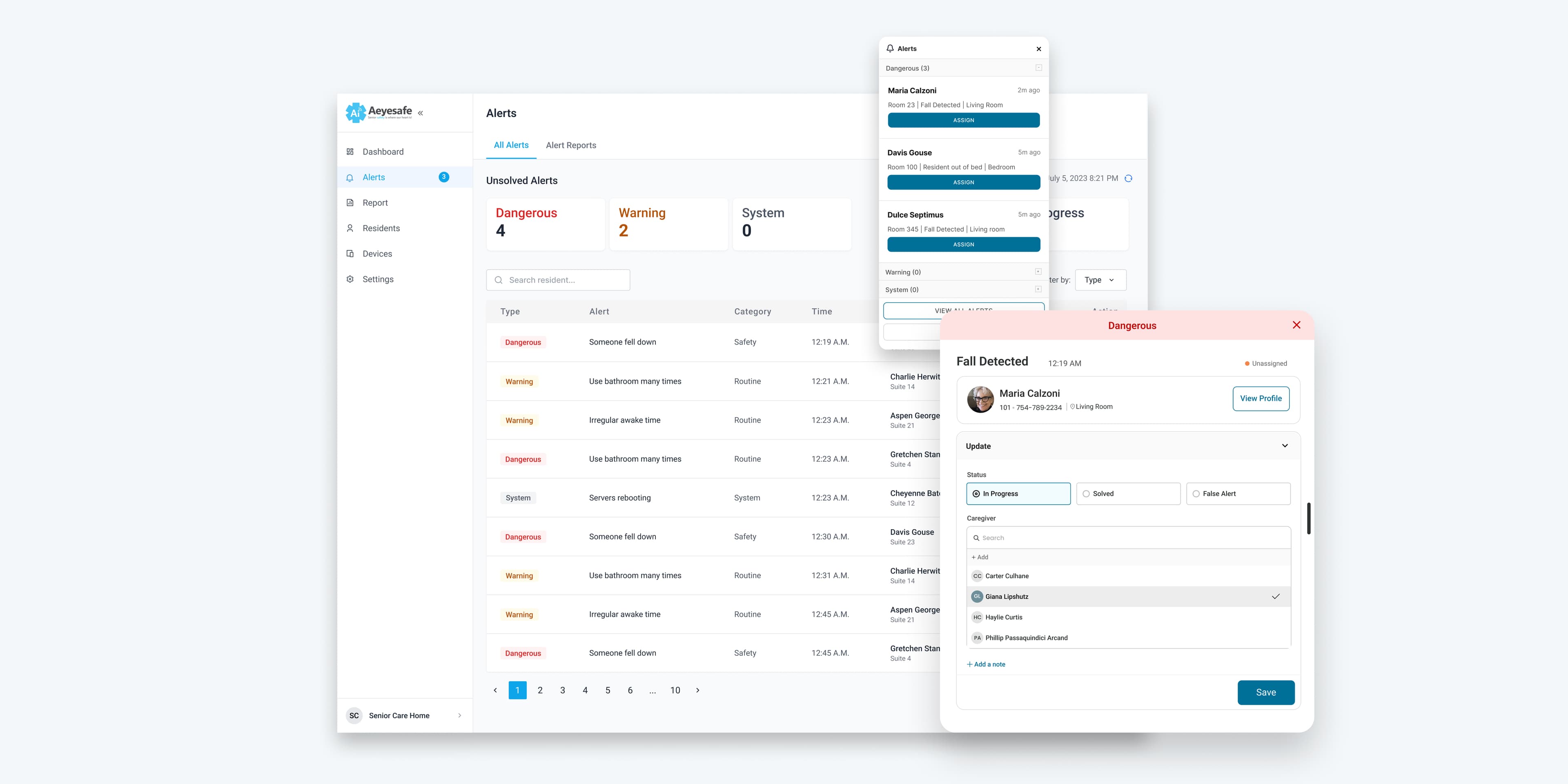 Aeyesafe AI monitoring and alert system for senior care facilities