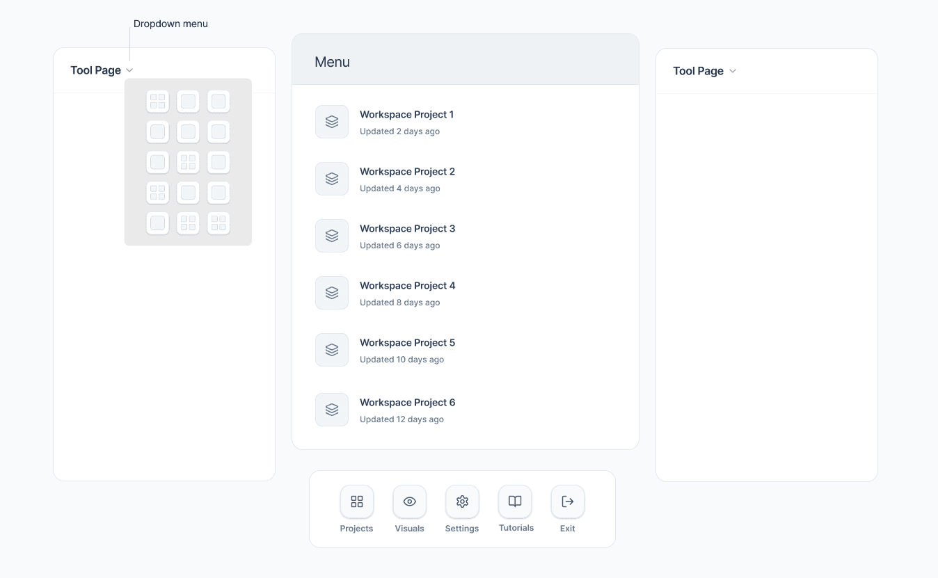 Concept A: dropdown navigation design exploration for syGlass VR tool navigation